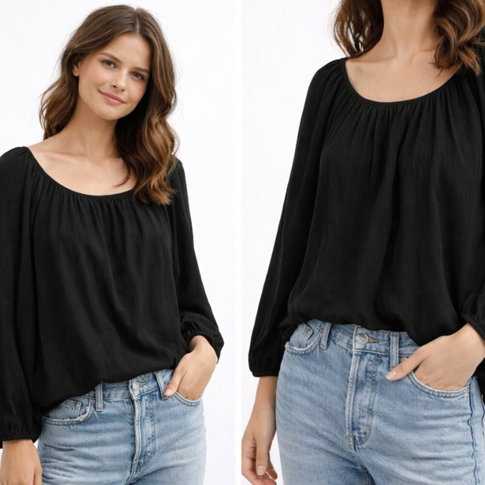 Wilfred Free Black Boho Peasant Blouse Long Sleeve Size Large